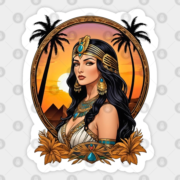 Cleopatra Queen of Egypt retro vintage floral design Sticker by Neon City Bazaar